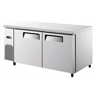 Front view of the Atosa YPF9037GR Wide Two Door Stainless Steel Undercounter Freezer, 334 Litres
