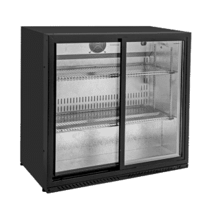 Front view of the Sterling Pro BBS220SLIDING Premium Sliding Double Door Bottle Cooler