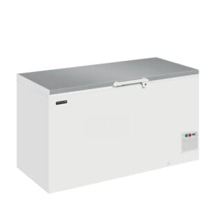 Front view of the Elcold EL53SS Stainless Steel Lid Chest Freezer