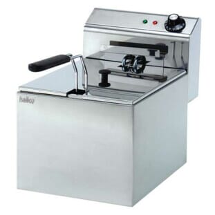 Front view of the Hallco MSF8 Single Basket Electric Fryer, 3kW