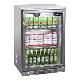 Sterling Pro Green SP1LO-OUT-STS Hinged Single Door Stainless Steel Low Height Bottle Cooler, 106 x 330ml Bottles