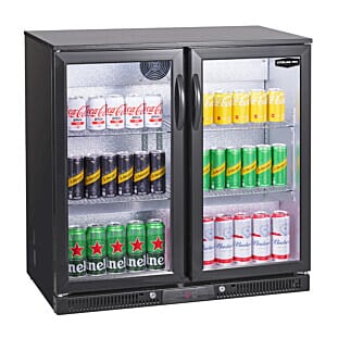 Sterling Pro Green SP2LO-OUT-BK Hinged Double Door Black Low Height Bottle Cooler, 180 x 330ml Bottles
